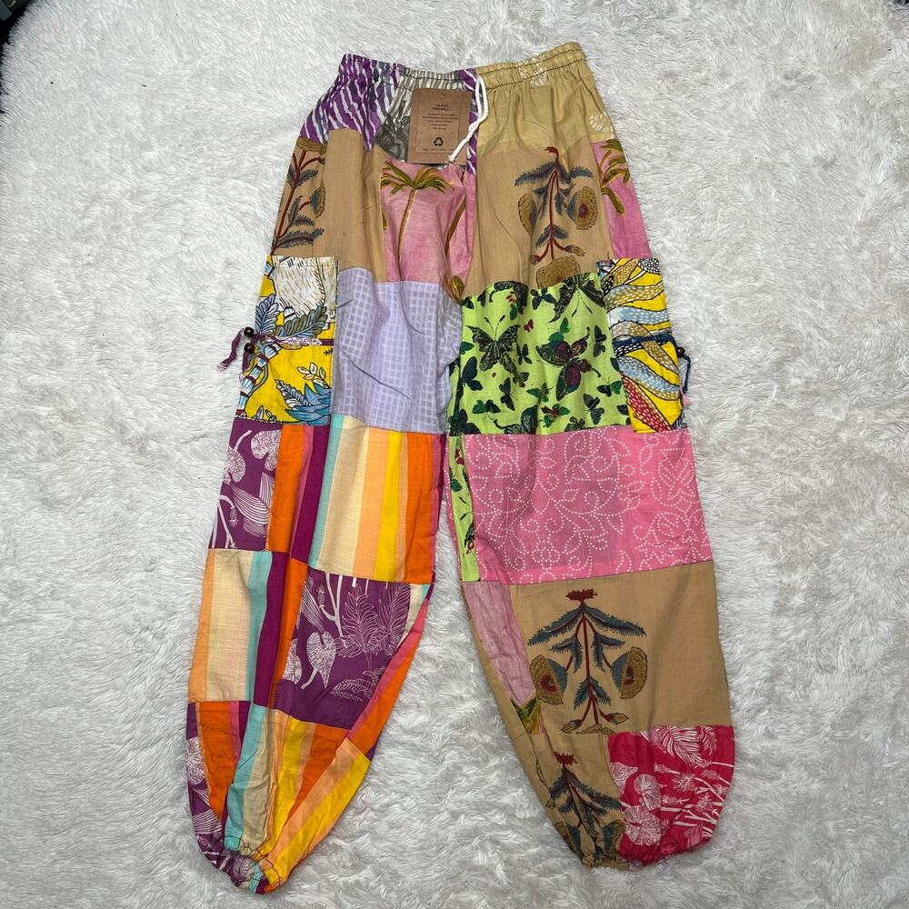 ASHLEY TAYLOR WOMENS PATCHWORK PANTS BOHO HIPPIE HAREM CUFF TROUSERS OSFM 2